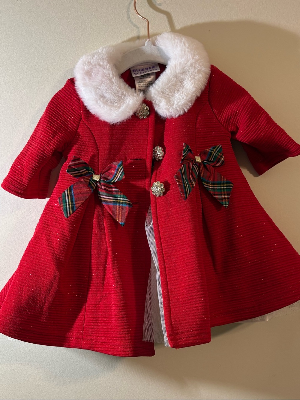 Blueberi Boulevard Baby Girls 6M Red Plaid Dress matching Coat 2 Piece Set bow